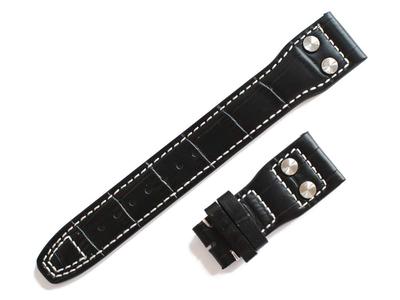 [Import King Original] Uhrenteile Kompatibel mit IWC Fliegeruhr D-Schließe Armband, Geprägtes Krokodilleder, Spitfire, Top Gun, Schwarz, 20/18 mm