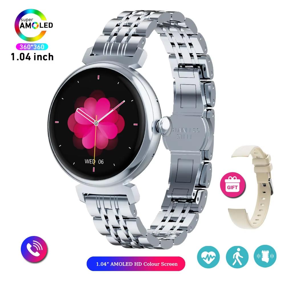 1,04-calowy ekran AMOLED Modny damski smartwatch Ekran zawsze włączony Połączenia Bluetooth Smartwatch Metalowa obudowa Zegarek z małym ekranem