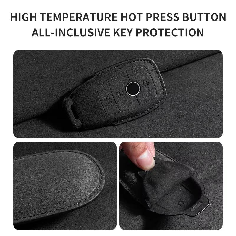 Suede Car Key Case Cover Protector Shell for Mercedes Benz A C E S G Class GLC CLE CLA GLB GLS W177 W205 W213 W222 X167 AMG