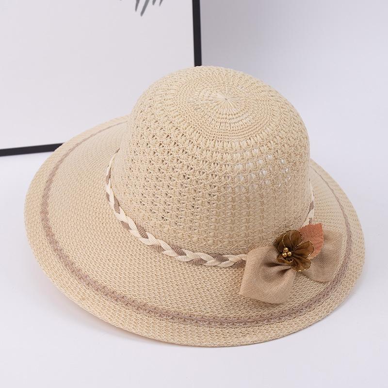

Summer Straw Hat Korean Bow Girls Sun Visor Cap Outdoor Sunshade Beach Hats Panama Caps бежевый