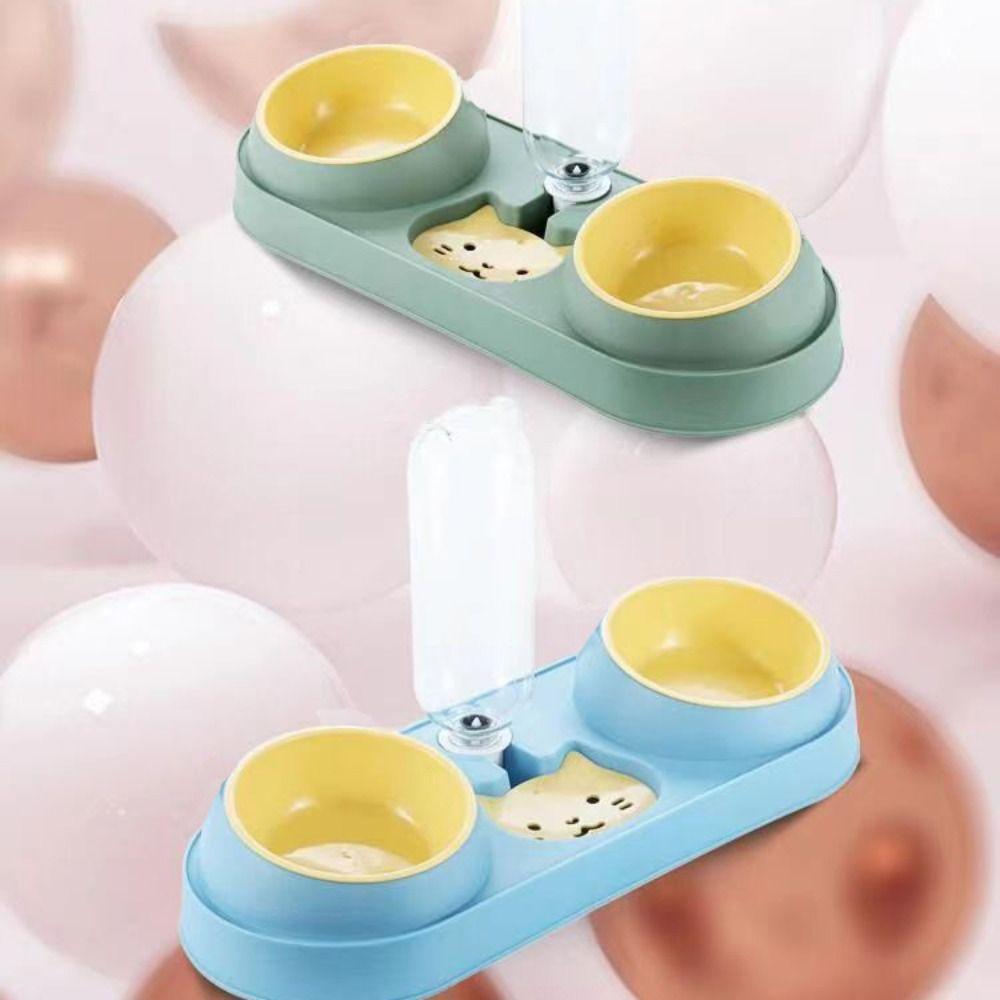 2-in-1 Pet Bowl with Drinking Raised Stand Cat Double Bowls Durable Dog Food Bowl