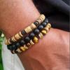Hot-selling Handmade Beaded Bracelet, Men's Retro Style Multi-layer Elastic Tiger's Eye Stone Wooden Bead Coconut Shell Bracelet.