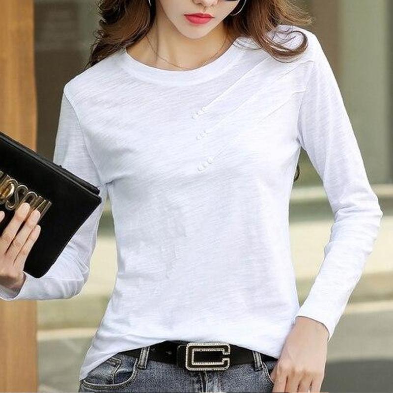 Ležérní móda Košile s dlouhým rukávem do "O" Dámské bavlněné tričko velké velikosti Podzimní Jednobarevné Volné Vhodné do kanceláře Lady Korejské oblečení 10800 1135