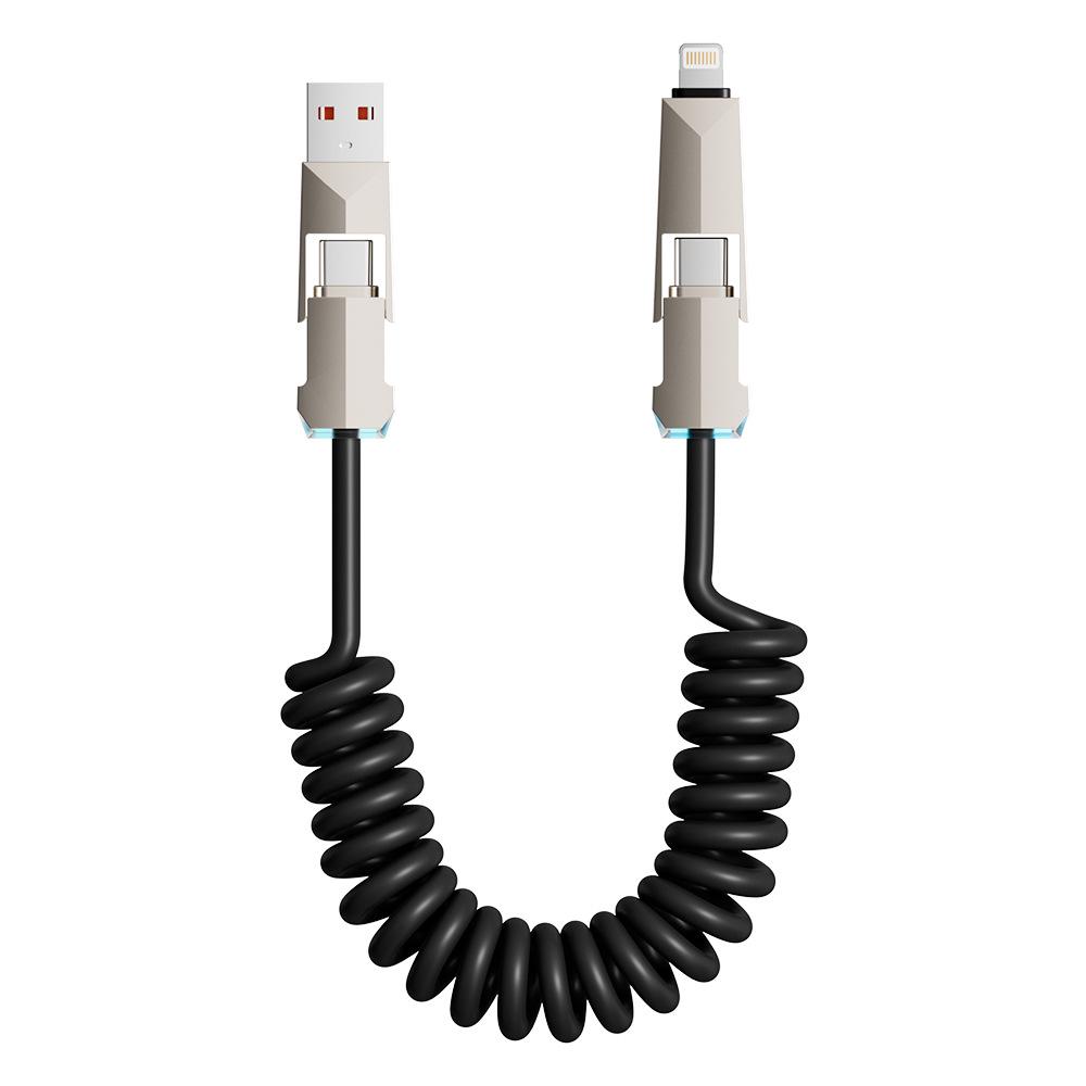 240W Cyber Spring 4-in-1 Retractable Data Cable for Apple & Huawei iPhone 16