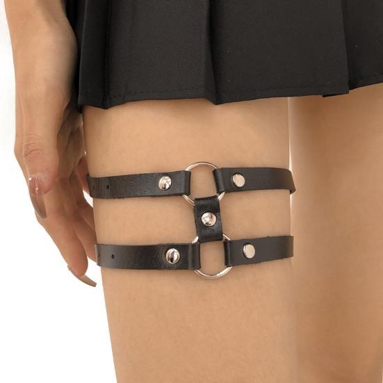Leg Harness Gothic Double Layers Faux Leather Exquisite Electroplating Garter Belt for