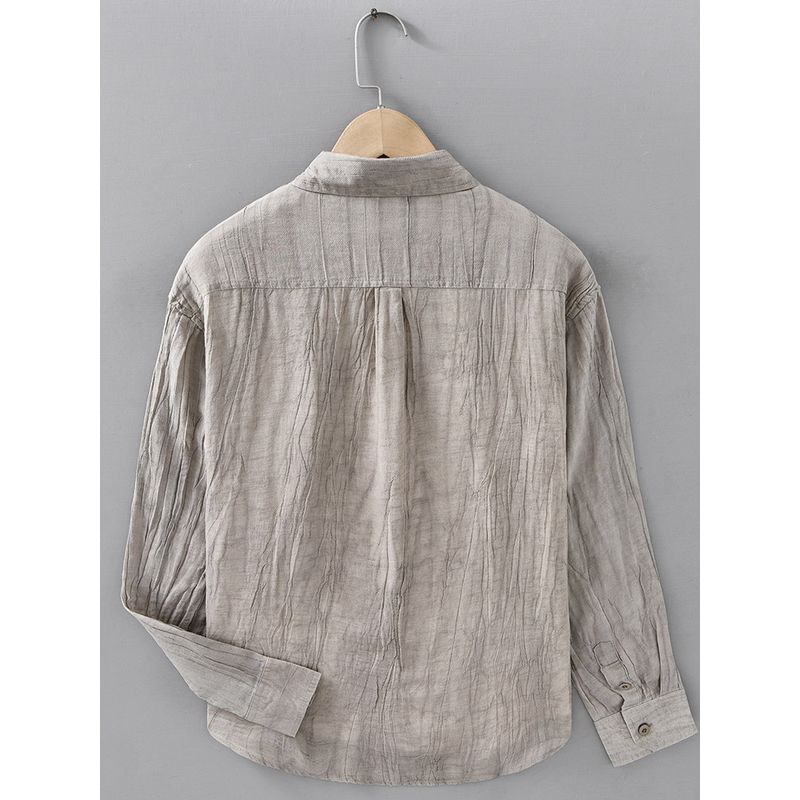 Spring Summer Retro Distressed Pleat Cotton Linen Long Sleeve Shirts Men's Chinese Style Loose Casual Shirt Breathable Linen
