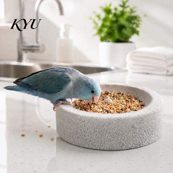 Volcanic Stone Bird Bowl Pumice Parrot Bowl, Spill-Proof Water Mess Free Food Cage Weighted Dish for Lovebirds Conures