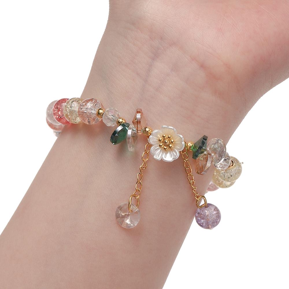 1pc Korean Style Sweet Daisy Flower Bracelet Colorful Crystal Beaded Elastic Rope for Women Girls Party Wedding Jewelry Gift