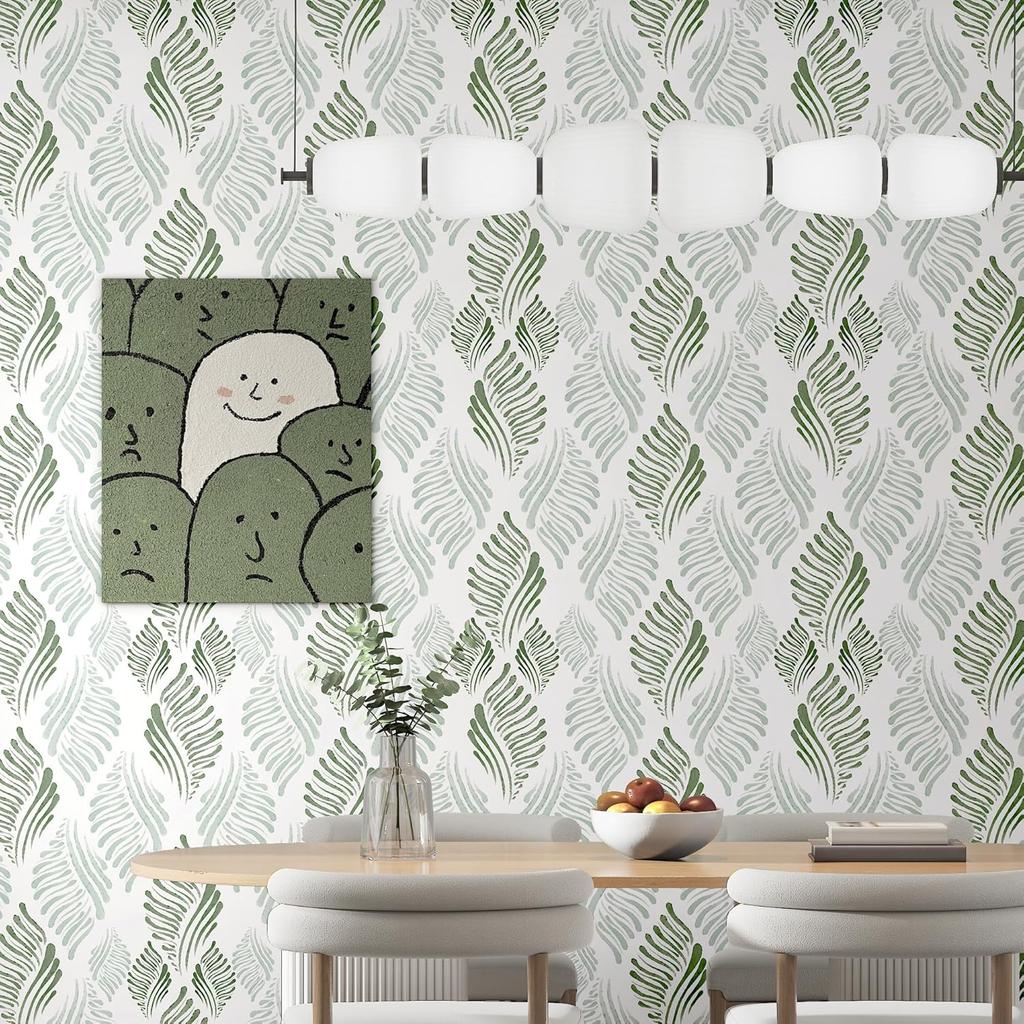 Modern Green Peel and Stick Wallpaper Green and White Self Adhesive Wall Paper Removable Contact Paper for Cabinets Bedroom