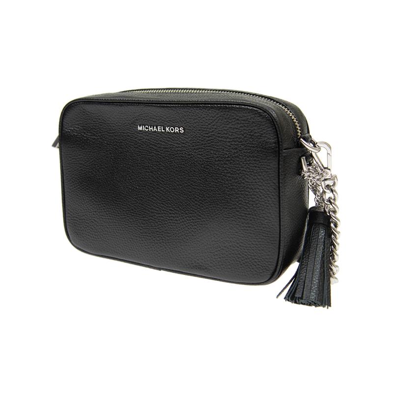 MICHAEL KORS Ginny Letter Logo Solid Color Commuting Tassel Leather Camera Bag Shoulder Crossbody Bag Medium Women's Black