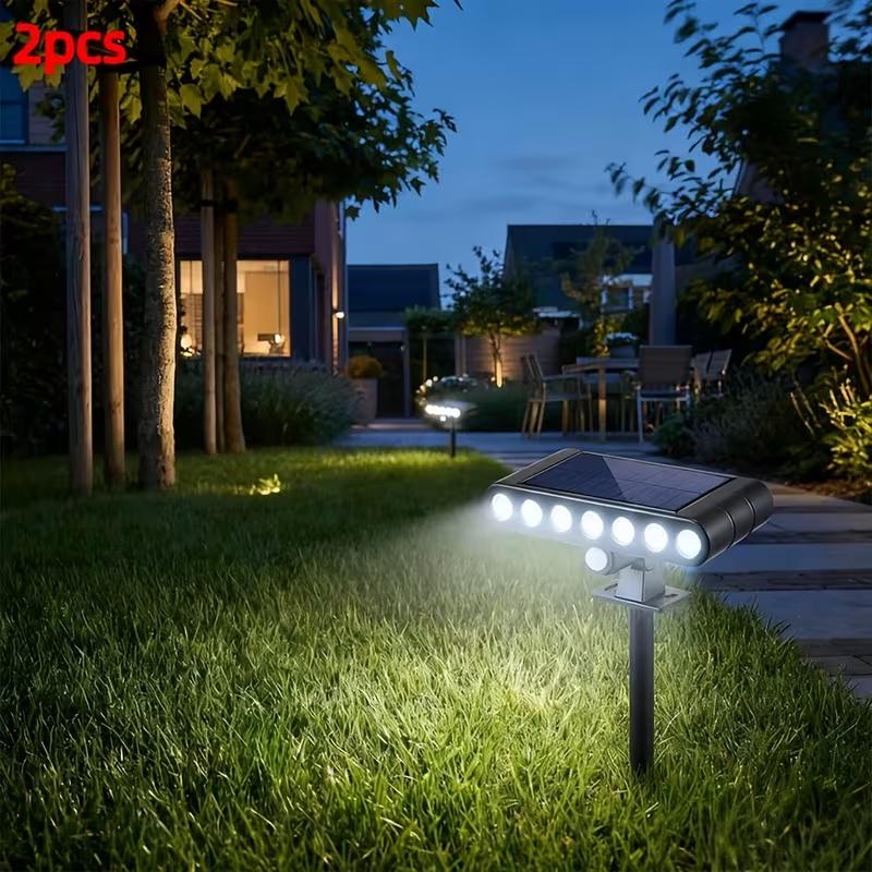 1-2pc 7 LED Solar Outdoor Spotlights Adjustable Automatic Flag Pathway Lights Landscape Ground Lamps for Garden Pool Trees Patio