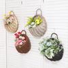 Wall-Mounted Rattan Hanging Basket with Artificial Pothos Flowers