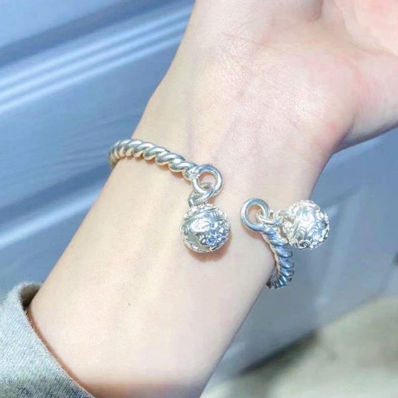 P 925 Sterling Silver Lucky Charm Hollow Out Round Bracelet Cuff Bracelets for Women Bangles Fashion Jewelry Pulseira