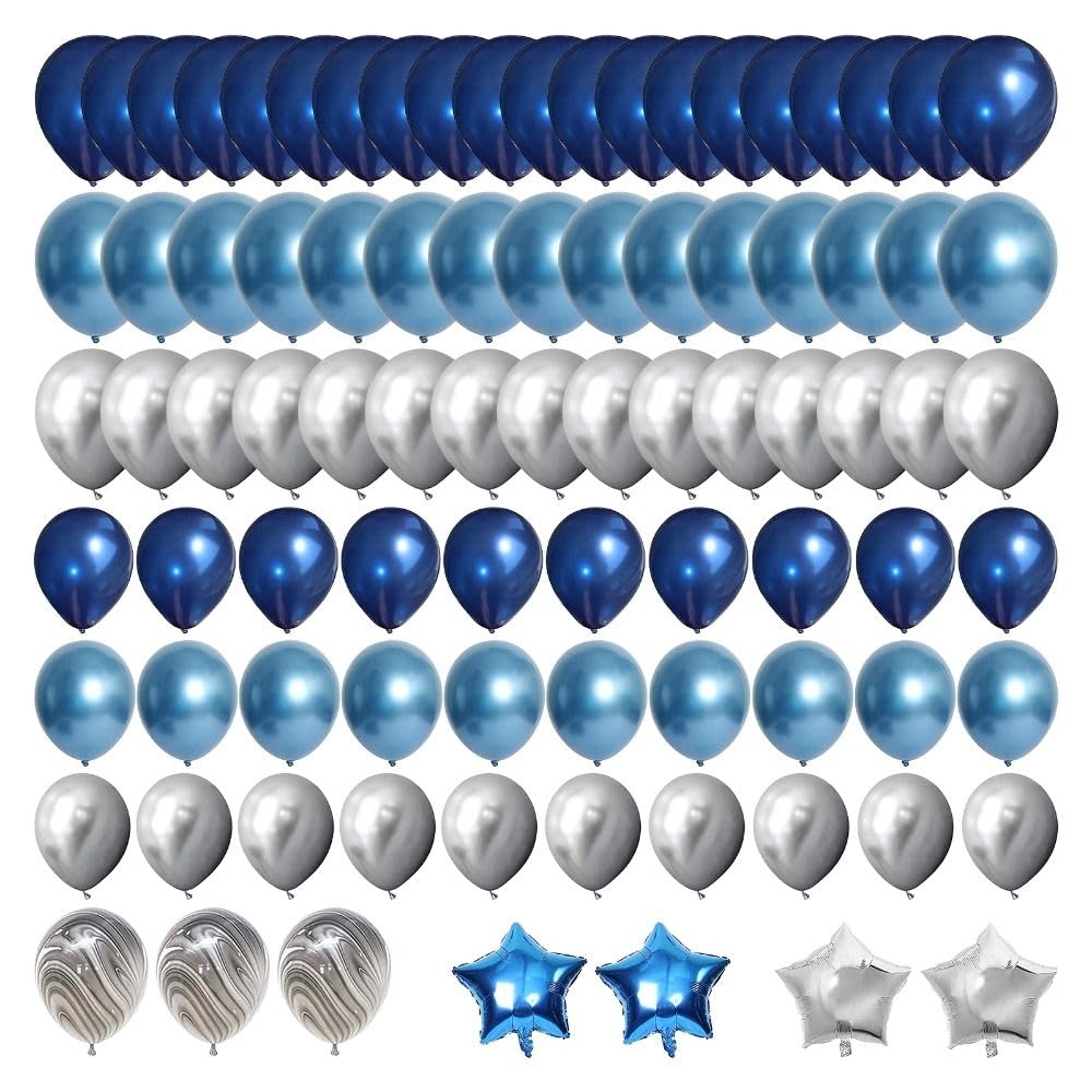 Navy Blue Balloon Garland Kit, Metallic Blue Silver Gray Agate Balloon Arch Kit, Birthday Graduation Wedding Party Supplies