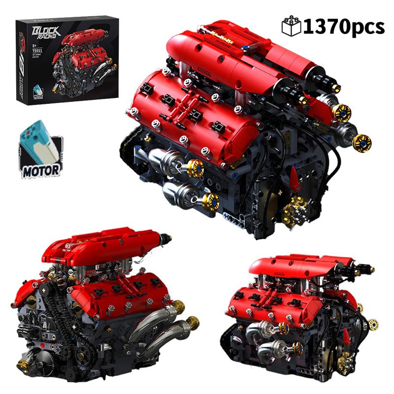 Non-Toxic V8 Turbo Engine Model 1370Pcs Building Blocks Motorized Mechanical Creative Desktop Decor Gift For Adults Kids