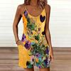 Womens Sleeveless Spaghetti Strap Romper Flowers Print Pocket Short Jumpsuit