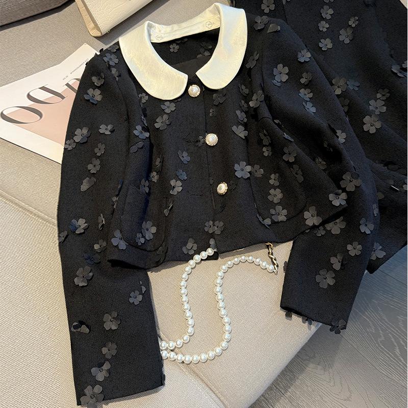 Autumn Black Socialite Style Two-Piece Petal Dress: Chic & Fashionable High-End Short Set