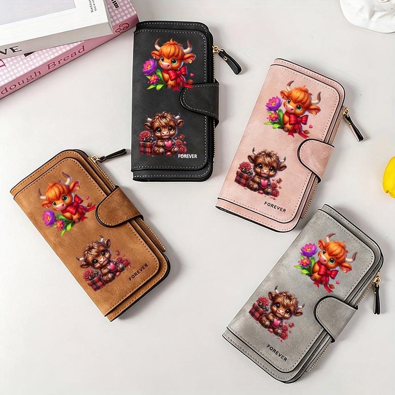 Women's Long Wallet Scottish Highland Cow Design 1pc Multi-functional Snap Coin Purse Cute Cat Lover Gift Daily Commute Outdoor Travel Family Use