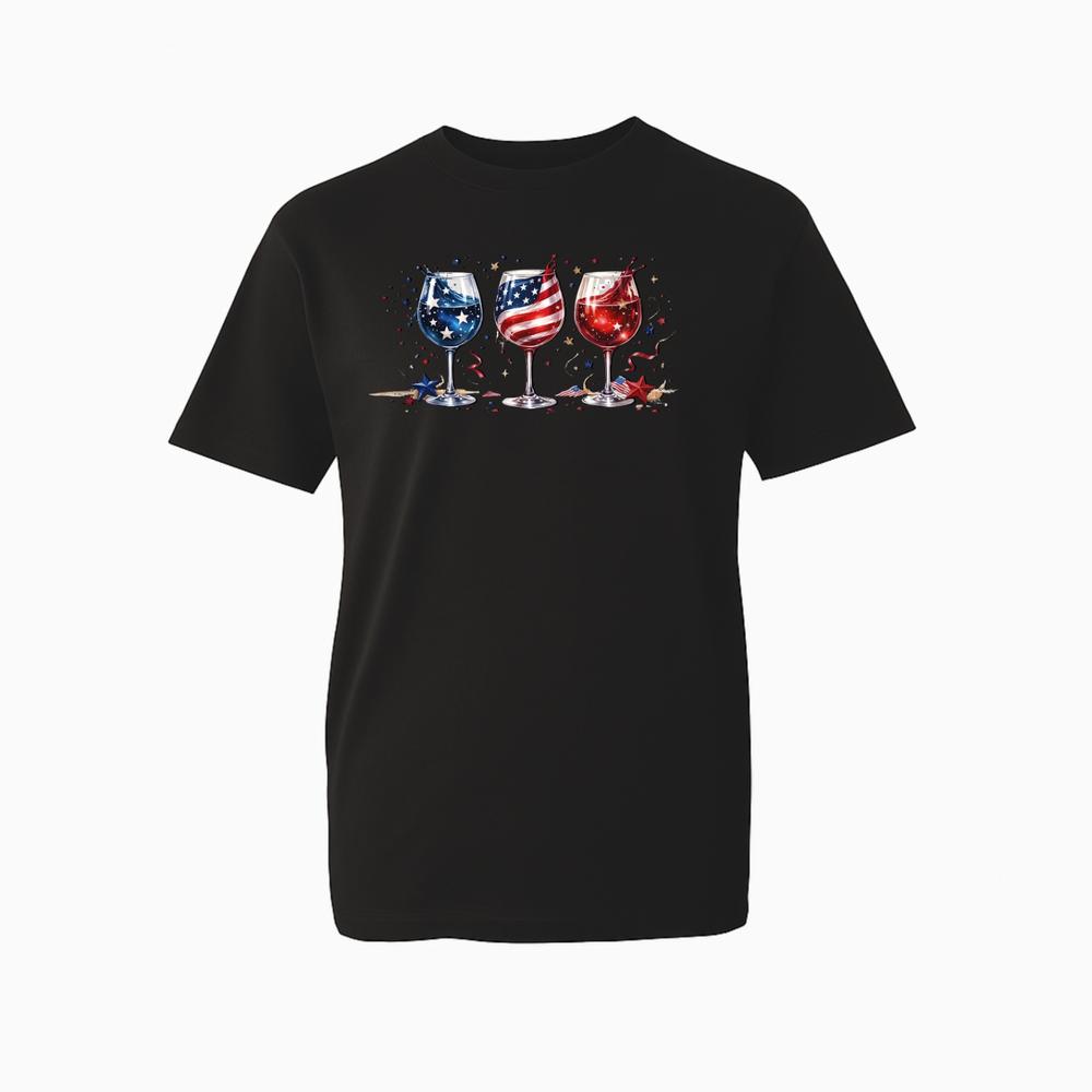 Patriotic Wine Glasses Graphic TShirt 4th of July USA Flag Patriotic Gift TTop
