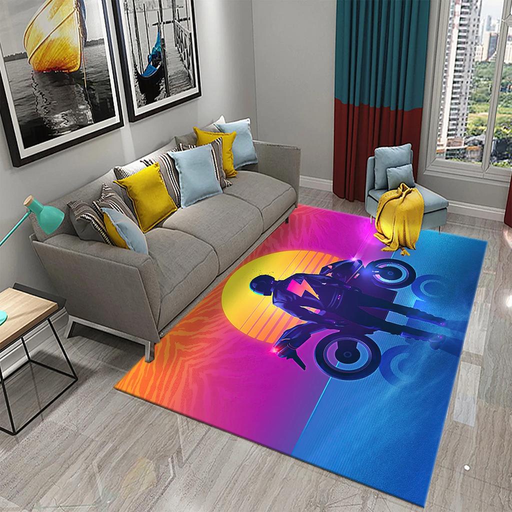 3D Vintage Cool Classic Motorcycle Carpet Oil Painting Art Carpet Home Bedroom Living Room Decorations Rug Bathroom Non-Slip Mat