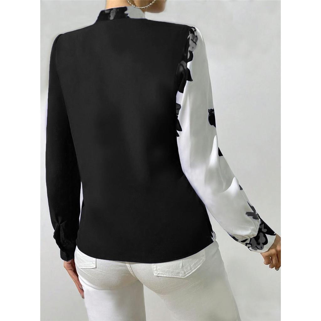 Women's Long Sleeve V-neck Printed Slim Shirt