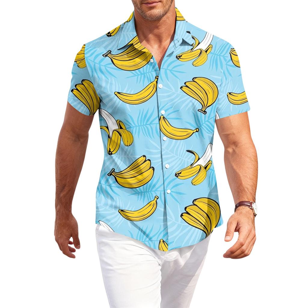 Men's Casual Loose Fit Short Sleeve Hawaiian Shirt Lightweight Breathable Button Down Beach Shirt with Tropical Palm Tree and Shell Print