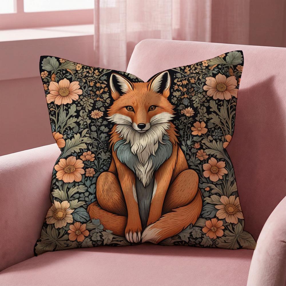 William Morris Art Fox Cushion Cover Multi-Scene Pillow Cover for Home & Car - Reversible, Soft & Durable for Daily Use