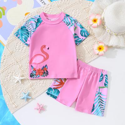 Mädchen Sommer Flamingo & Kokosnuss Print Zweiteiliges Badeanzug Set