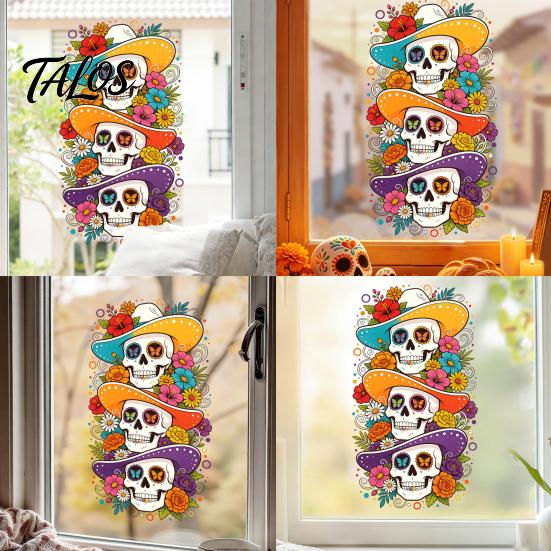 Seasonal Window Art for Parties Skeleton Undead Static Sticker, Waterproof PVC Decorative Decals, Durable Removable Autumn Scene Stickers Film Harvest