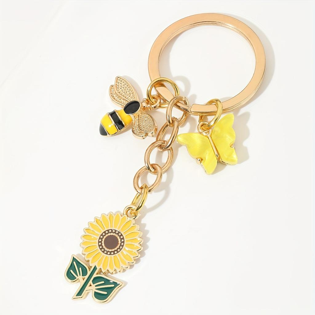Portachiavi Smaltato Carino Farfalla & Ape & Girasole da Donna
