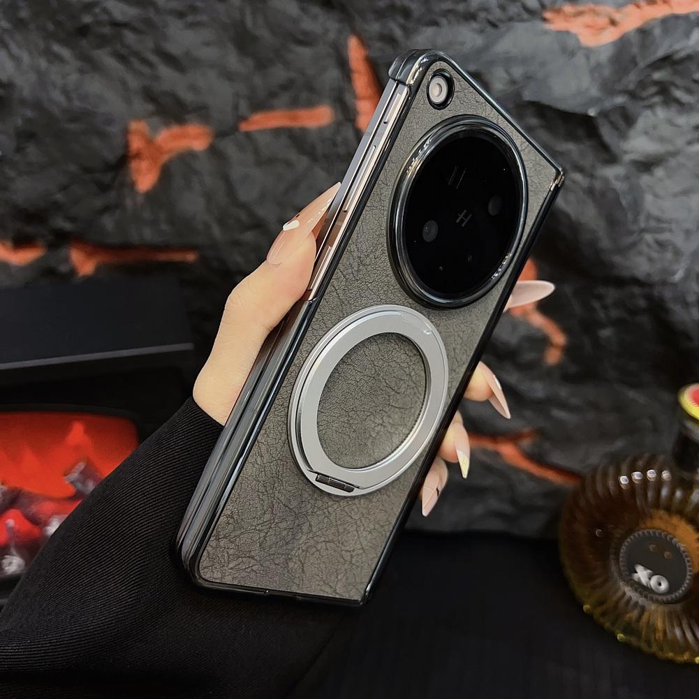 Retro Leather with Metal Rotating Magnetic Stand Holder Case For OPPO Find N6 Rebound Central Axis Protect Cover