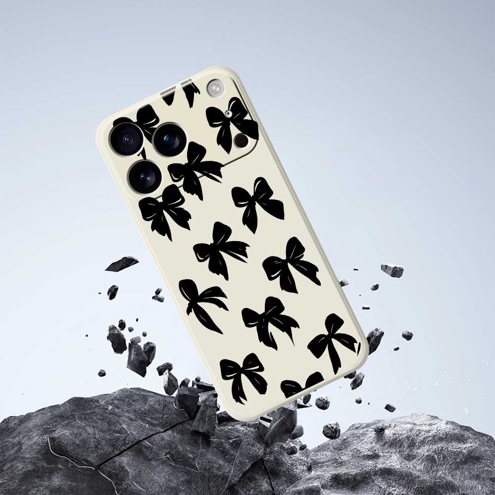 For iPhone 17 Pro Case Black Bow Pattern Printing Straight Edge TPU Phone Back Cover