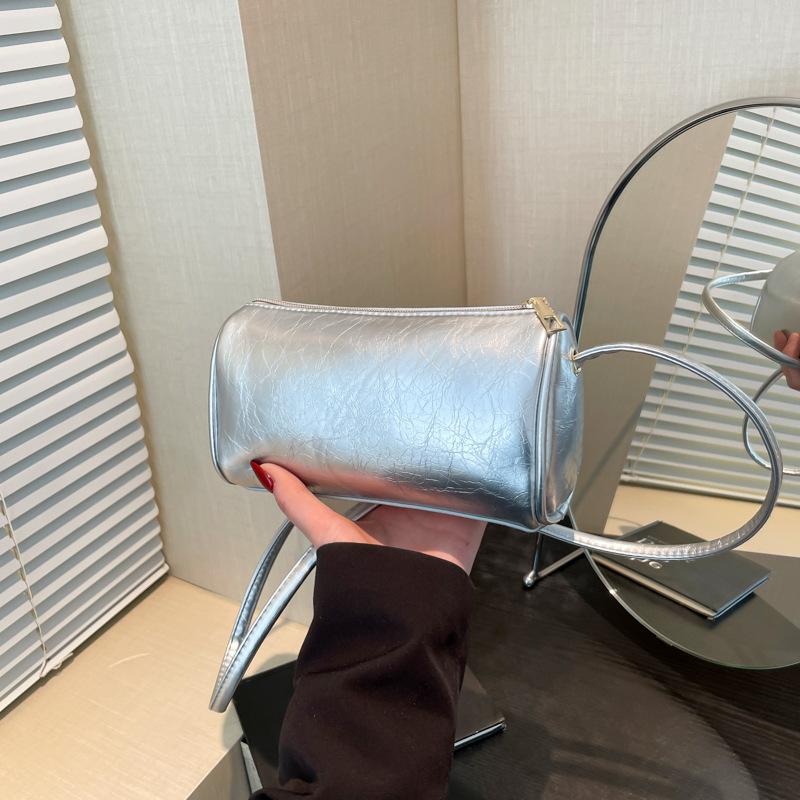 

Ретро сумка-подушка женская 2025 новая мода универсальная цилиндрическая сумка-мессенджер высокого класса повседневная на плечо подмышку женская сумка серебряный