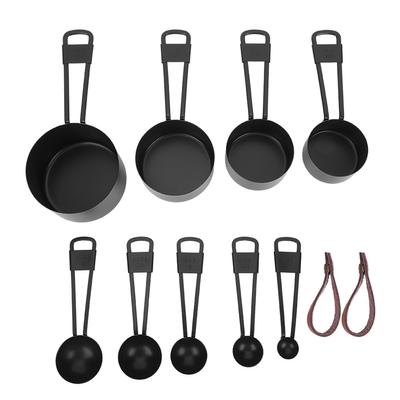 Set 9 Pezzi Tazze Misuratrici Nere in Acciaio Inossidabile Cucchiaio da Caffè con Scala per Cucina Cottura al Forno