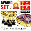 21pcs Mini Trophy & Medal Award Set Plastic Gold Winners Medals Trophy for Classroom Rewards Competitions Awards Party Favors