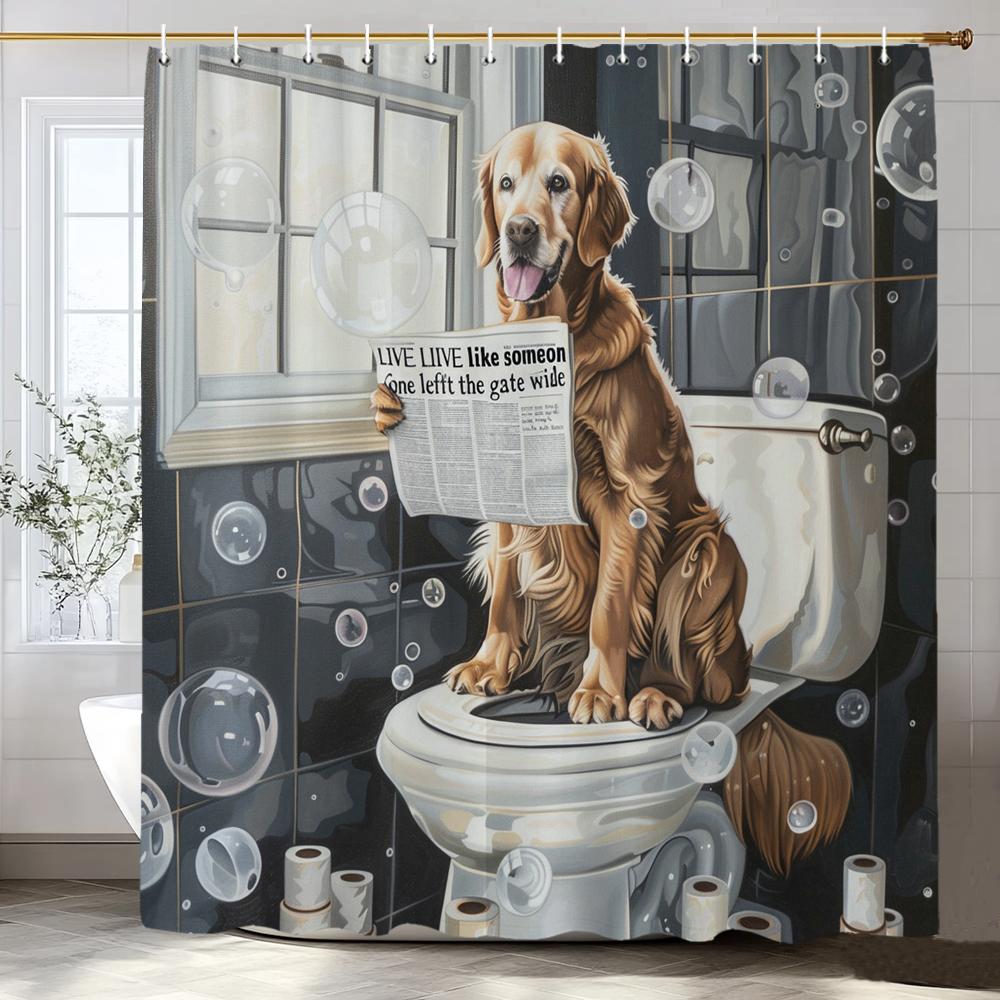 

Cute Dog Bathing In The Bathtub Shower Curtain, Bathroom Decorative Shower Curtain, Waterproof Shower Curtain With Hooks W60H190(CM)-1 Pcs