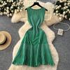 High-end niche square neck sleeveless striped knitted dress for women's summer waist and thin a-word sweater vest skirt