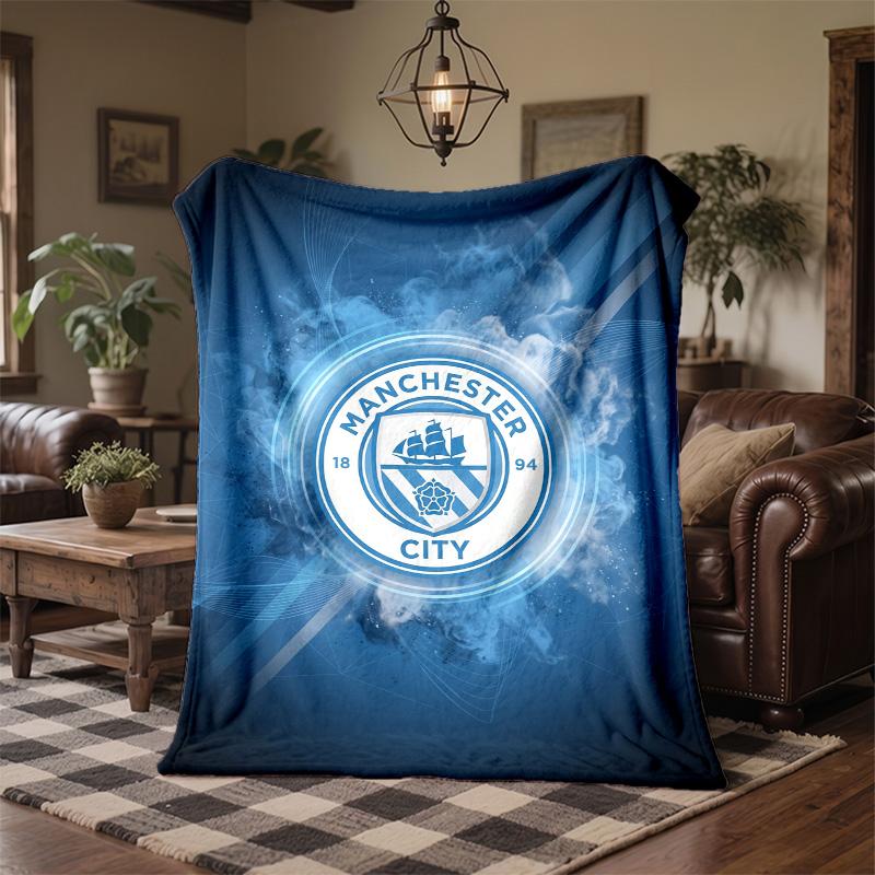 Manchester City Theme Fleece Blanket Cozy Soft Plush Blanket For Bedroom Couch Travel