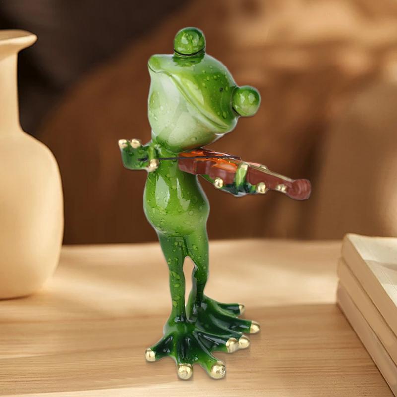 Frog Ornament Cute Cartoon Frog Statue Outdoor Accessory Figurine Resin Guitar Violin Outdoor Decor Holding Musical Instrument