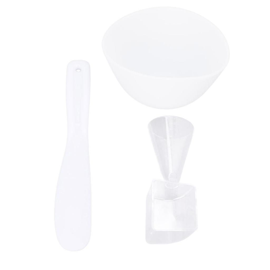 3pcs Face Mask Bowl Spatula Set Measuring Spoon Soft Silicone Washable Reusable Skin Care Clay Mask Applicator White