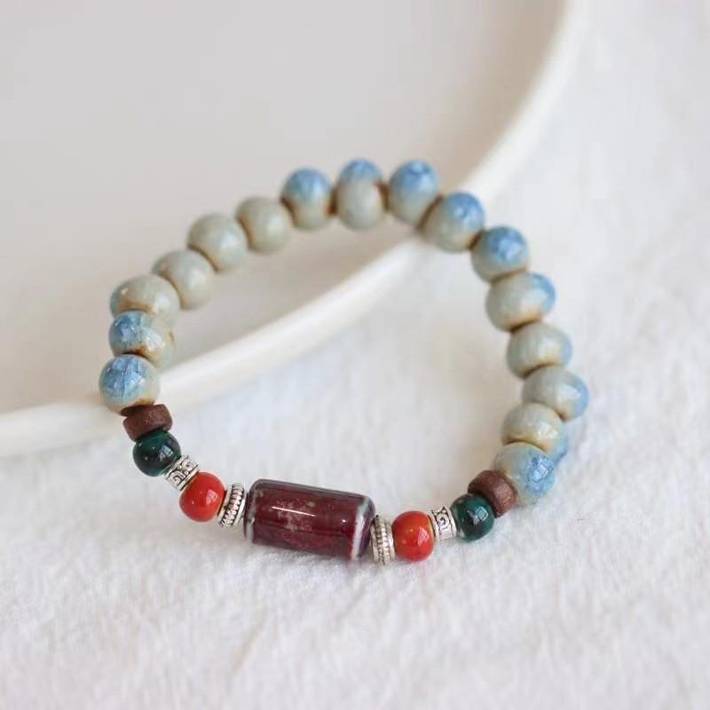 Jingdezhen Ceramic Beaded Bracelet Handcrafted Geometric Design For Men And Women