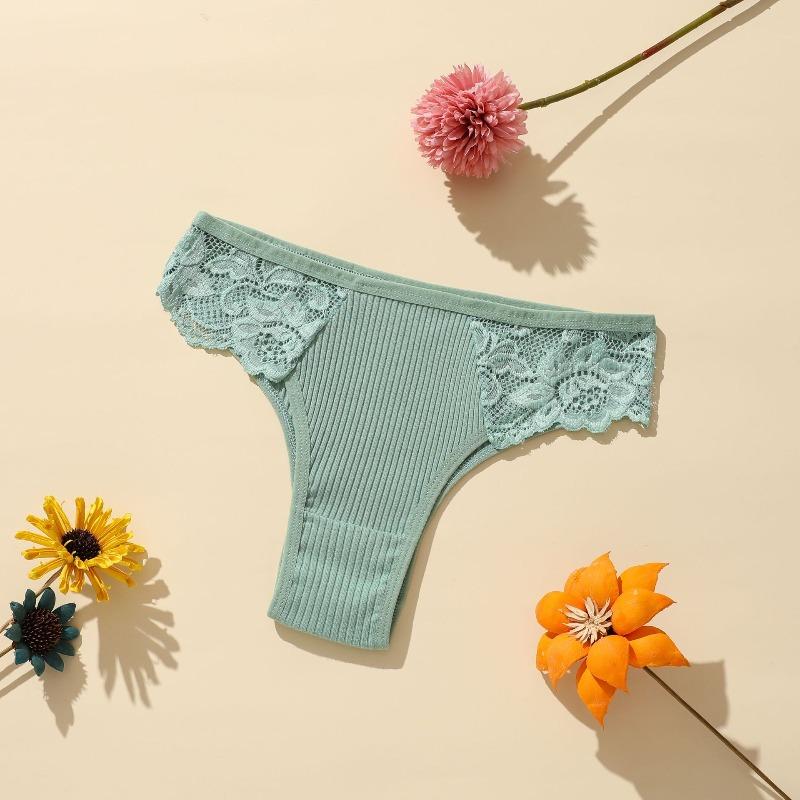 Women's Spring and Summer New Cotton Pure Color Thread Lace Low Waist Breathable Briefs