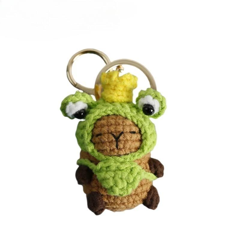 Hand Woven Cross Dressing Capybara Doll Yarn Crochet Capibala Keychain Mini Bag Car Keychain Handmade Pendant Ornament