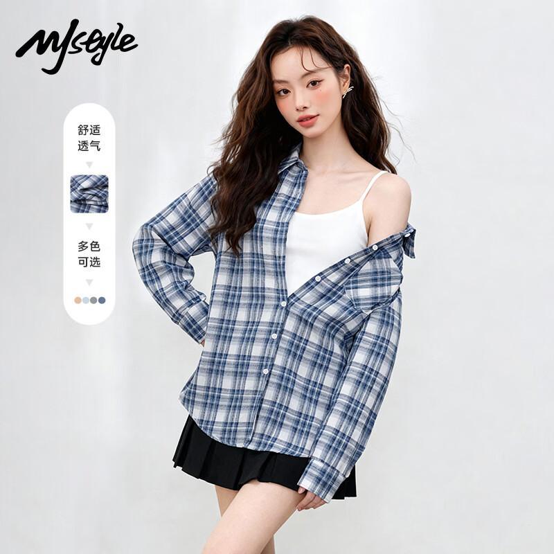 MJ STYLE Women s Plaid Long Sleeve Shirt L
