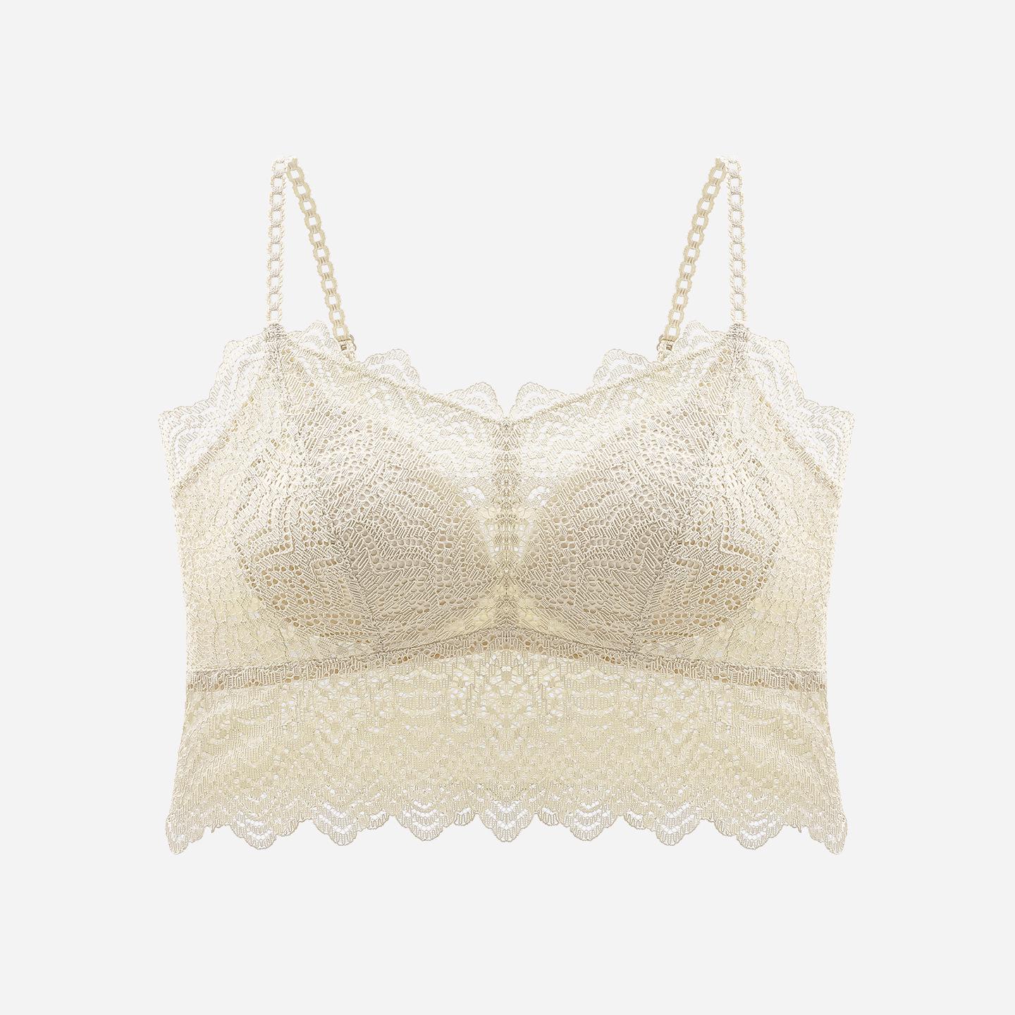 

Self-Provided Chest Pads: French Lace Backless Camisole Bra - Wire-Free, Breathable, Thin M (Recommended 90-110 jin) молоко, білий колір