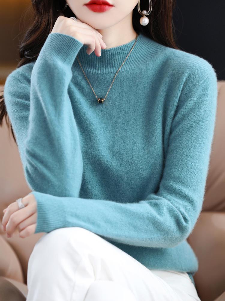 Women's Classic Slim-Fit Half-High Neck Knit Sweater - Versatile Autumn/Winter Base Layer