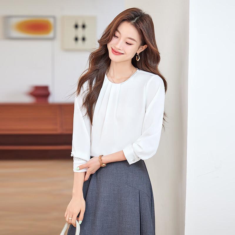 Teluoman Business Casual Langarm-Satinbluse im französischen Stil