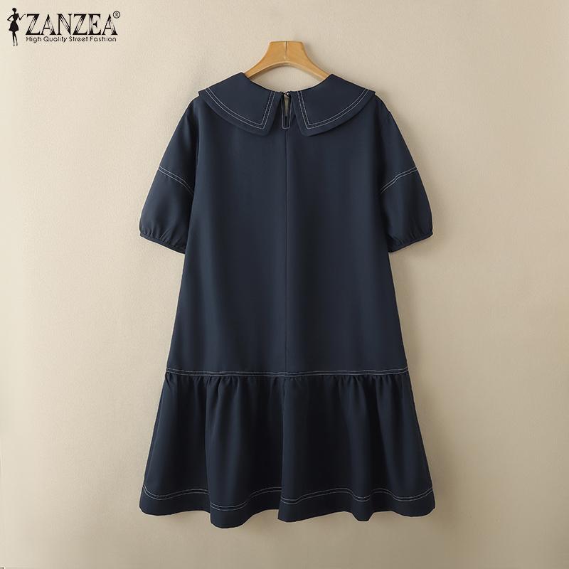 ZANZEA Women Casual Doll Collar Loose Summer Short Sleeve Dress