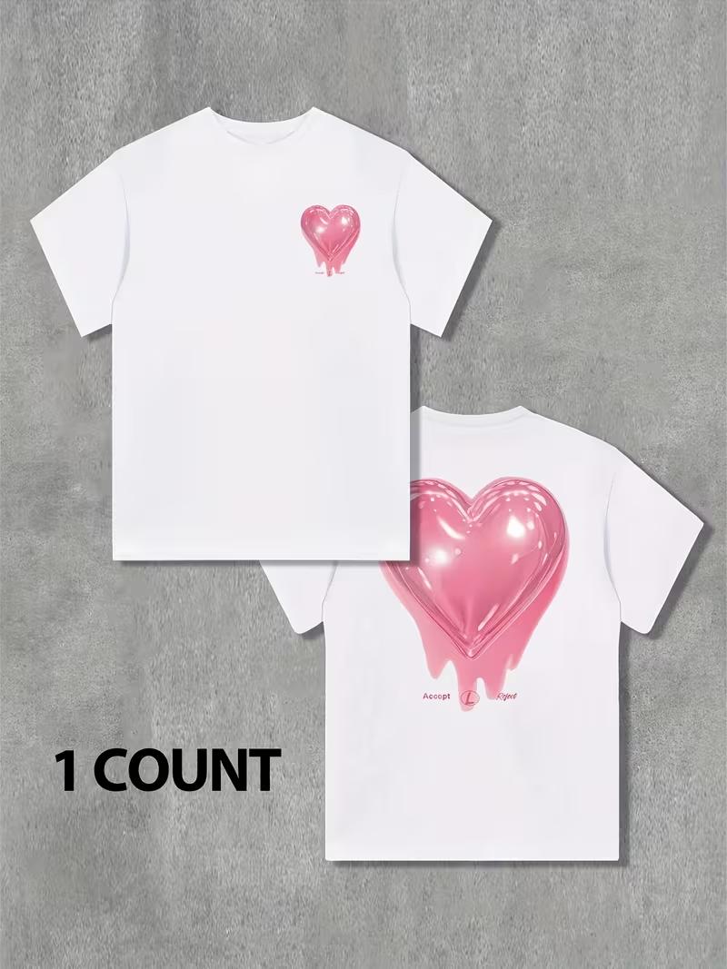 

3D Dripping Heart Print Tshirt Casual Short Sleeve Streetwear TopsUnisex Women Unisex Casual Tops Trendy Streetwear 4XL
