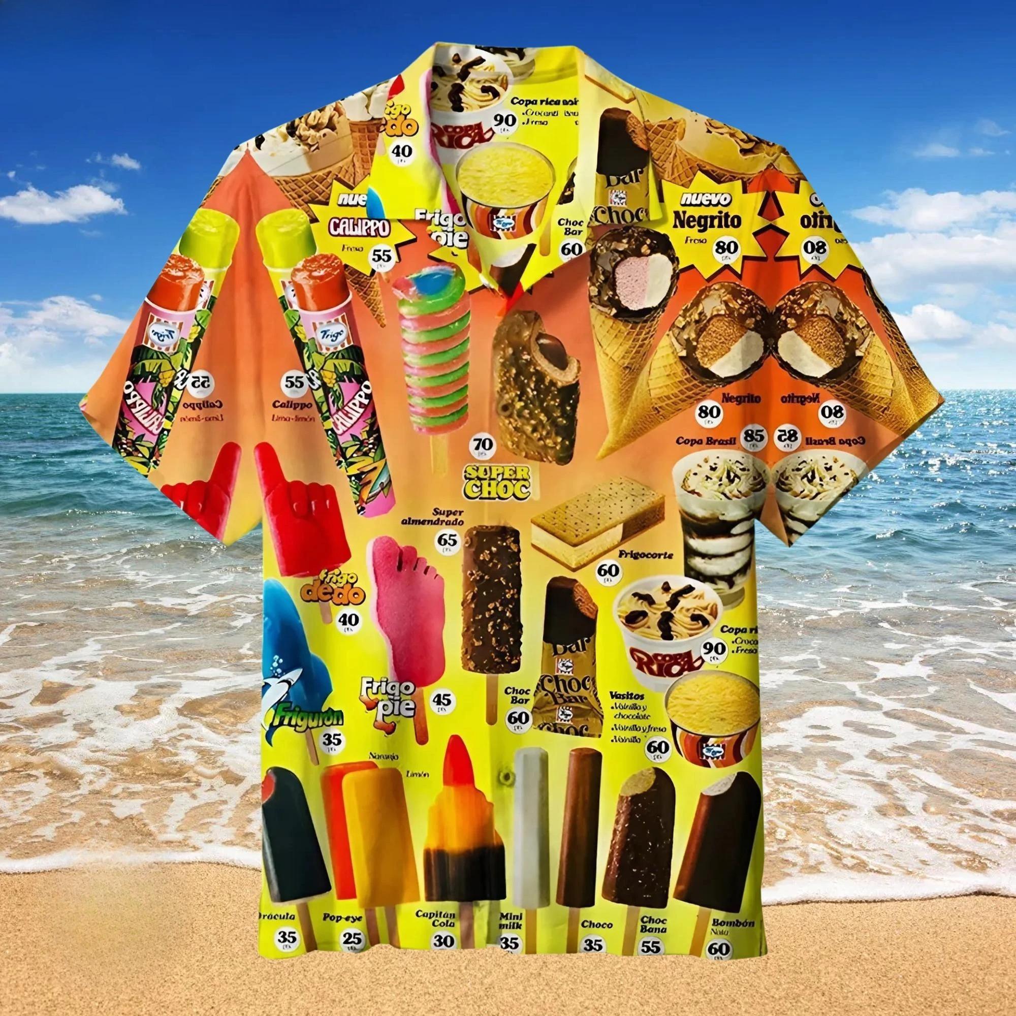 

3D Printed Funny Popsicle Aloha Shirts Summer Short Sleeve Beach Lapel Blouse Tops 4XL